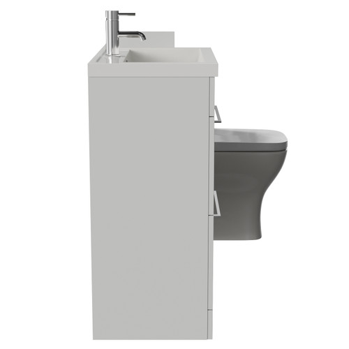 Napoli 390 Gloss Grey Pearl 1500mm 2 Drawer Vanity Unit Toilet Suite with Left Hand Square Lucia Basin Side View