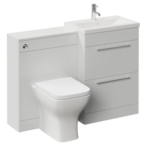 Napoli 390 Cento Gloss Grey Pearl 1200mm 2 Drawer Vanity Unit Toilet Suite with Glide Basin Left Hand View