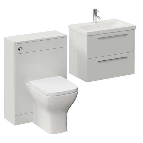 Napoli 390 Cento Gloss Grey Pearl 1200mm Wall Mounted 2 Drawer Vanity Unit and Toilet Suite with Glide Basin Left Hand View