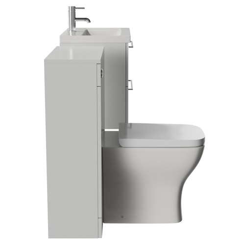 Napoli 390 Cento Gloss Grey Pearl 1200mm Wall Mounted 2 Drawer Vanity Unit and Toilet Suite with Glide Basin Side View