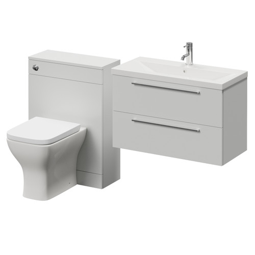 Napoli 390 Cento Gloss Grey Pearl 1400mm Wall Mounted 2 Drawer Vanity Unit and Toilet Suite with Glide Basin Right Hand View