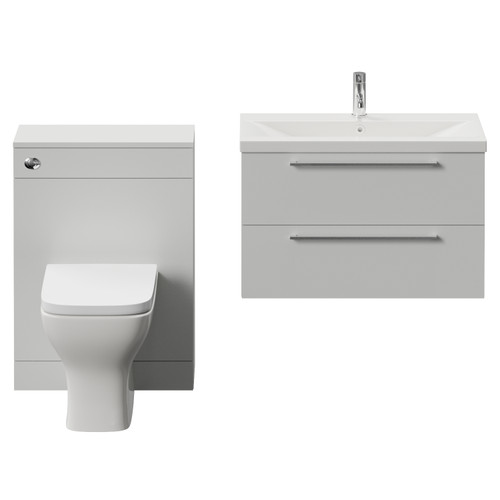 Napoli 390 Cento Gloss Grey Pearl 1400mm Wall Mounted 2 Drawer Vanity Unit and Toilet Suite with Glide Basin Front View