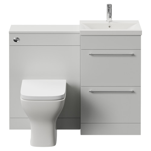Napoli 390 Cento Gloss Grey Pearl 1100mm 2 Drawer Vanity Unit Toilet Suite with Glide Basin Front View