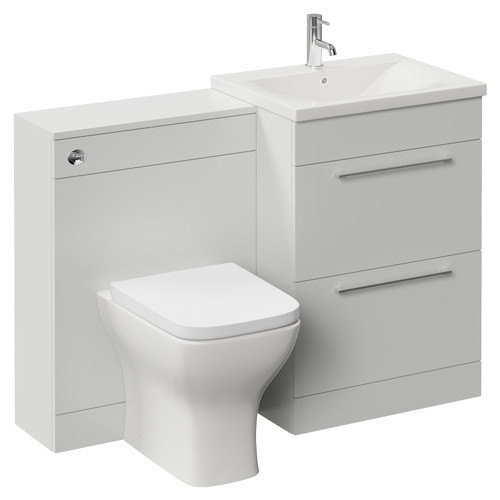Napoli 460 Cento Gloss Grey Pearl 1200mm 2 Drawer Vanity Unit Toilet Suite with Glide Basin Left Hand View
