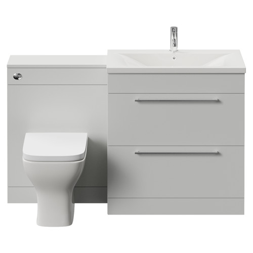 Napoli 460 Cento Gloss Grey Pearl 1400mm 2 Drawer Vanity Unit Toilet Suite with Glide Basin Front View