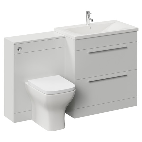 Napoli 460 Cento Gloss Grey Pearl 1400mm 2 Drawer Vanity Unit Toilet Suite with Glide Basin Left Hand View