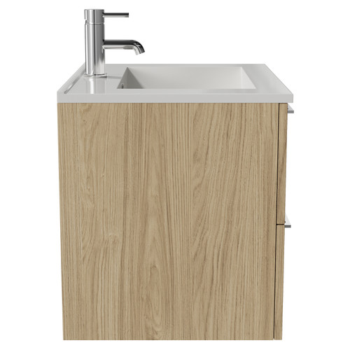 Napoli 460 Light Oak 600mm Wall Mounted 2 Drawer Vanity Unit with Angel Basin Side View