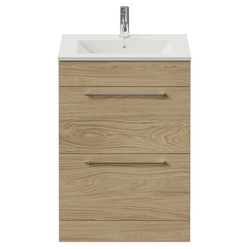 Napoli 460 Light Oak 600mm 2 Drawer Vanity Unit with Angel Basin Front View
