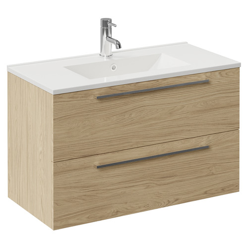 Napoli 390 Light Oak 800mm Wall Mounted 2 Drawer Vanity Unit with Angel Basin Left Hand View