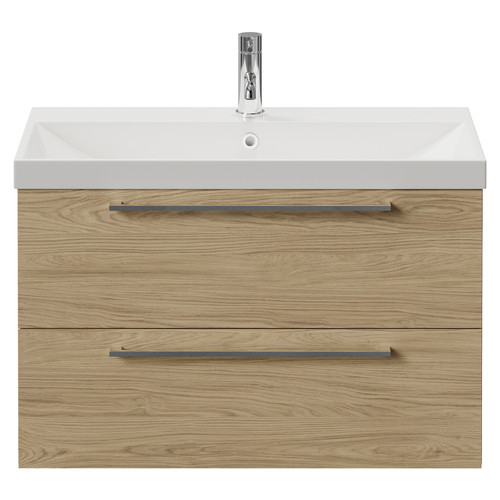 Napoli 390 Light Oak 800mm Wall Mounted 2 Drawer Vanity Unit with Rimini Basin Front View