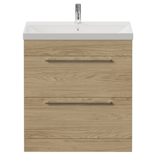 Napoli 390 Light Oak 800mm 2 Drawer Vanity Unit with Rimini Basin Front View