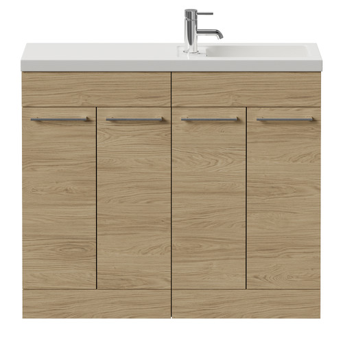 Napoli 250 Light Oak 1000mm 4 Door Vanity Unit with Square Silvo Basin Front View