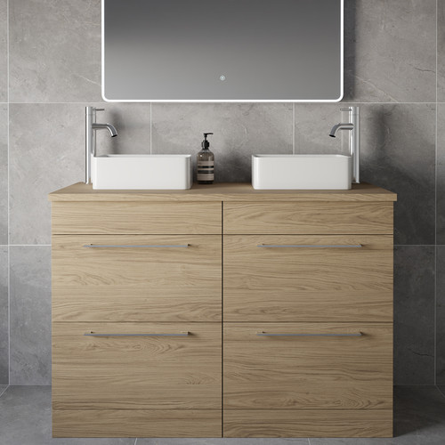 Napoli 460 Light Oak 1200mm 4 Drawer Vanity Unit for Countertop Basins Lifestyle