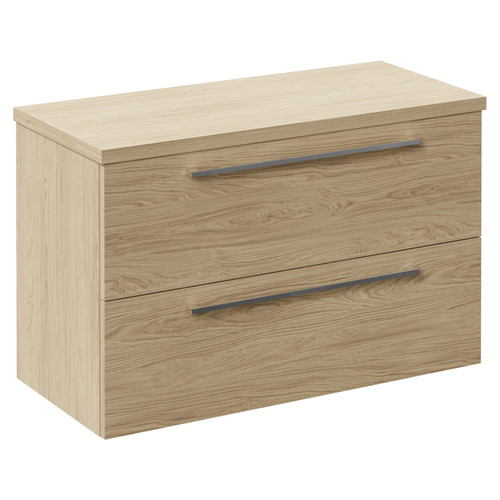 Napoli 390 Light Oak 800mm Wall Mounted 2 Drawer Vanity Unit for Countertop Basins Left Hand View