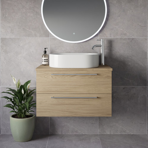 Napoli 390 Light Oak 800mm Wall Mounted 2 Drawer Vanity Unit for Countertop Basins Lifestyle Image