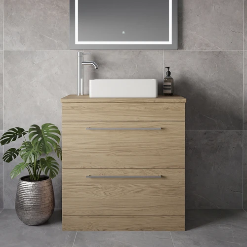 Napoli 390 Light Oak 800mm 2 Drawer Vanity Unit for Countertop Basins Lifestyle Image
