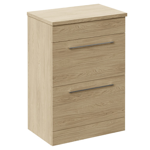 Napoli 390 Light Oak 600mm 2 Drawer Vanity Unit for Countertop Basins Left Hand View