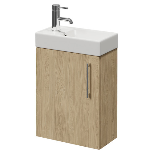 Napoli Cube Light Oak 400mm Wall Mounted Single Door Vanity Unit with Align Basin Right Hand View