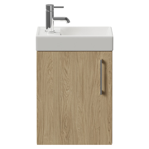 Napoli Cube Light Oak 400mm Wall Mounted Single Door Vanity Unit with Align Basin Front View