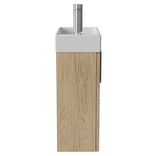 Napoli Cube Light Oak 400mm Wall Mounted Single Door Vanity Unit with Align Basin Side View