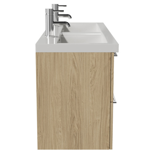 Napoli 390 Light Oak 1200mm Wall Mounted 4 Drawer Vanity Unit with Double Glide Basins Side View