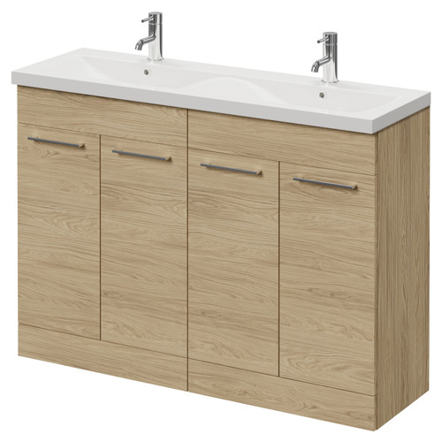 Napoli 390 Light Oak 1200mm 4 Door Vanity Unit with Double Glide Basins Right Hand View