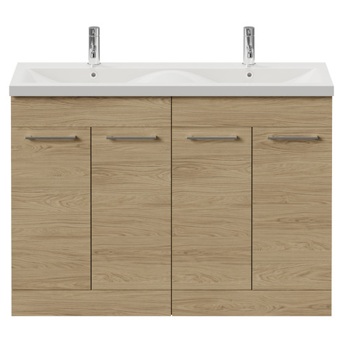Napoli 390 Light Oak 1200mm 4 Door Vanity Unit with Double Glide Basins Front View
