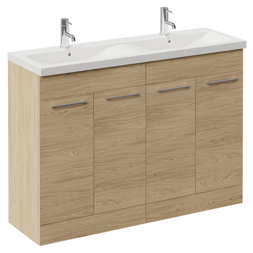 Napoli 390 Light Oak 1200mm 4 Door Vanity Unit with Double Glide Basins Left Hand View