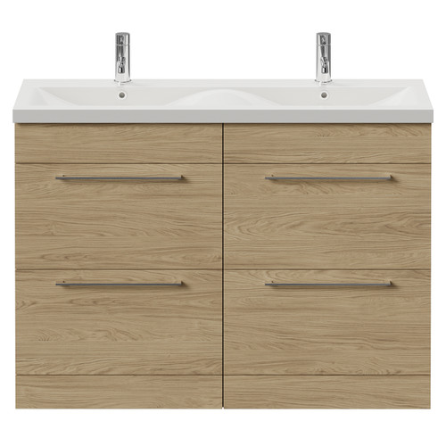 Napoli 390 Light Oak 1200mm 4 Drawer Vanity Unit with Double Glide Basins Front View