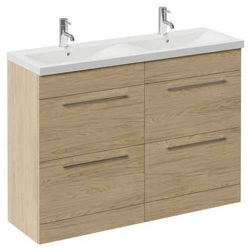 Napoli 390 Light Oak 1200mm 4 Drawer Vanity Unit with Double Glide Basins Left Hand View