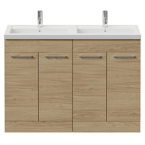Napoli 390 Light Oak 1200mm 4 Door Vanity Unit with Double Lucia Basins Front View