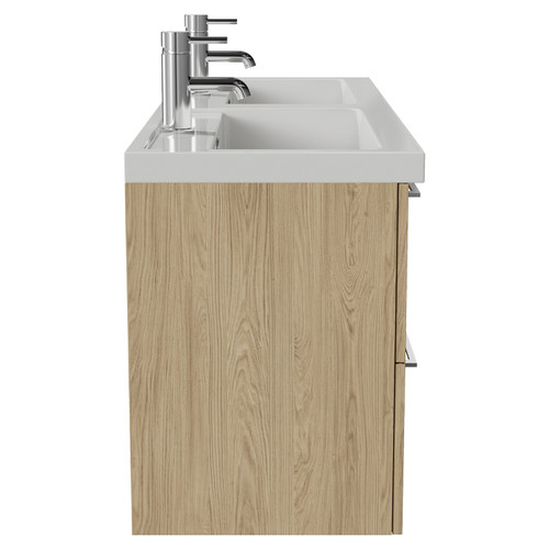 Napoli 390 Light Oak 1200mm Wall Mounted 4 Drawer Vanity Unit with Double Lucia Basins Side View