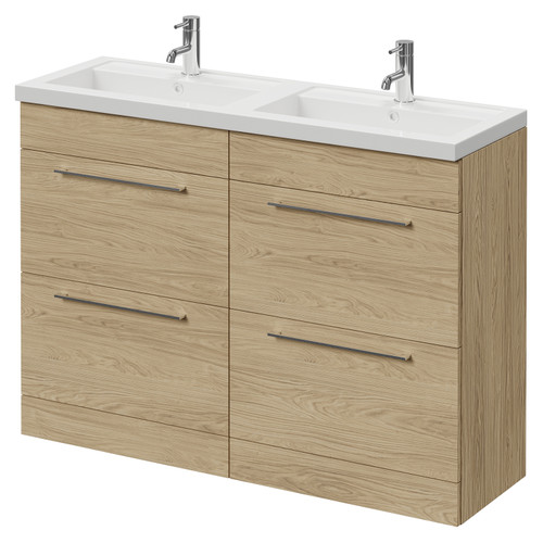 Napoli 390 Light Oak 1200mm 4 Drawer Vanity Unit with Double Lucia Basins Right Hand View