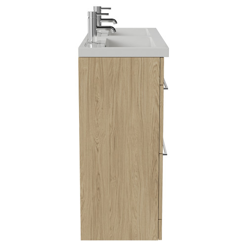 Napoli 390 Light Oak 1200mm 4 Drawer Vanity Unit with Double Lucia Basins Side View
