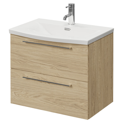 Napoli 390 Light Oak 600mm Wall Mounted 2 Drawer Vanity Unit with Arc Basin Right Hand View