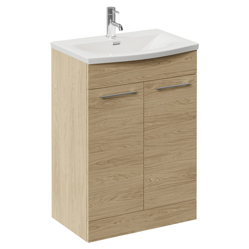 Napoli 390 Light Oak 600mm 2 Door Vanity Unit with Arc Basin Left Hand View