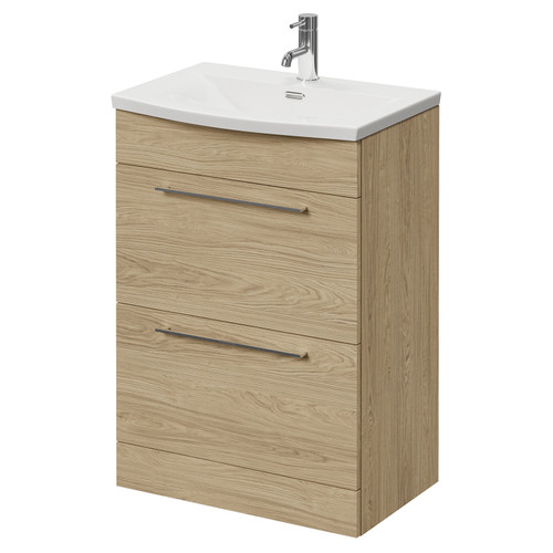 Napoli 390 Light Oak 600mm 2 Drawer Vanity Unit with Arc Basin Right Hand View
