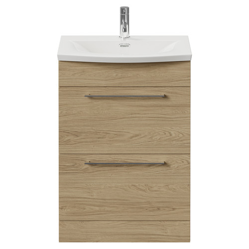 Napoli 390 Light Oak 600mm 2 Drawer Vanity Unit with Arc Basin Front View