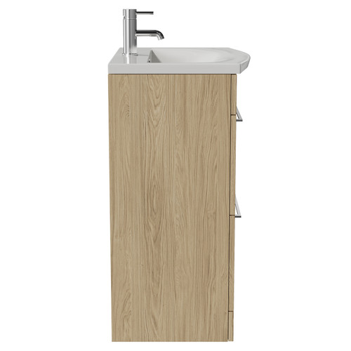 Napoli 390 Light Oak 600mm 2 Drawer Vanity Unit with Arc Basin Side View
