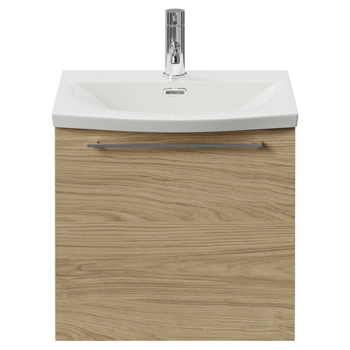 Napoli 390 Light Oak 500mm Wall Mounted Single Drawer Vanity Unit with Arc Basin Front View