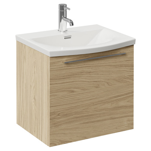 Napoli 390 Light Oak 500mm Wall Mounted Single Drawer Vanity Unit with Arc Basin Left Hand View