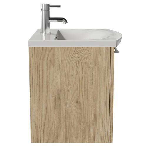 Napoli 390 Light Oak 500mm Wall Mounted Single Drawer Vanity Unit with Arc Basin Side View