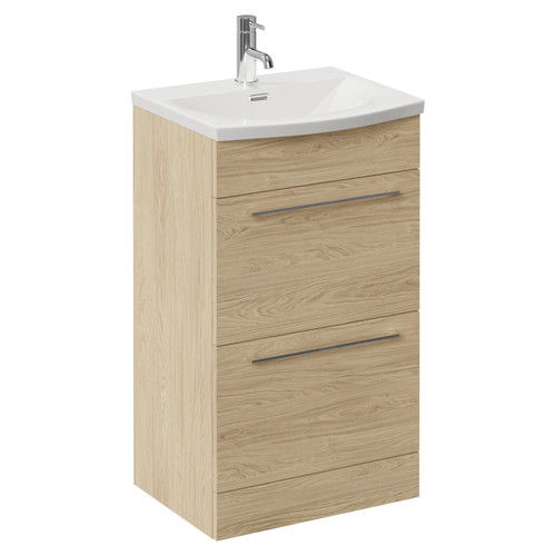 Napoli 390 Light Oak 500mm 2 Drawer Vanity Unit with Arc Basin Left Hand View