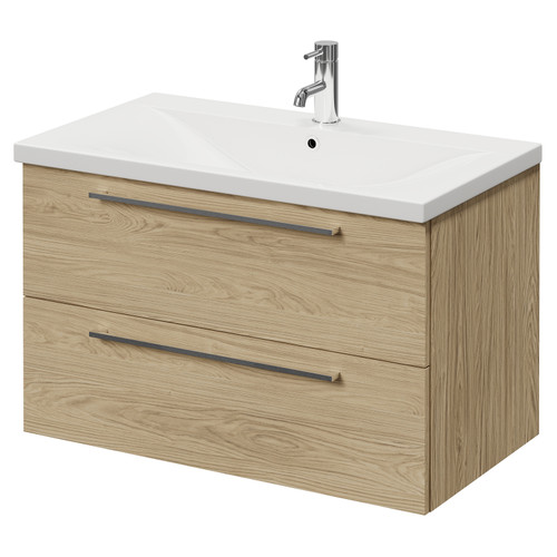 Napoli 460 Light Oak 800mm Wall Mounted 2 Drawer Vanity Unit with Glide Basin Right Hand View