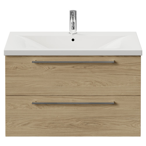 Napoli 460 Light Oak 800mm Wall Mounted 2 Drawer Vanity Unit with Glide Basin Front View