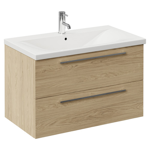 Napoli 460 Light Oak 800mm Wall Mounted 2 Drawer Vanity Unit with Glide Basin Left Hand View