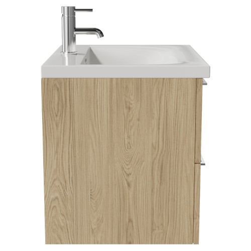 Napoli 460 Light Oak 600mm Wall Mounted 2 Drawer Vanity Unit with Glide Basin Side View