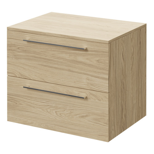 Napoli 460 Light Oak 600mm Wall Mounted 2 Drawer Vanity Unit for Countertop Basins Right Hand View