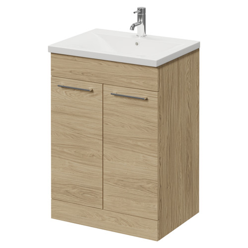 Napoli 460 Light Oak 600mm 2 Door Vanity Unit with Glide Basin Right Hand View