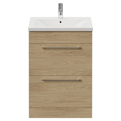 Napoli 460 Light Oak 600mm 2 Drawer Vanity Unit with Glide Basin Front View